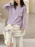 Lilac Pocket Flower Full Sleeves Night Suit