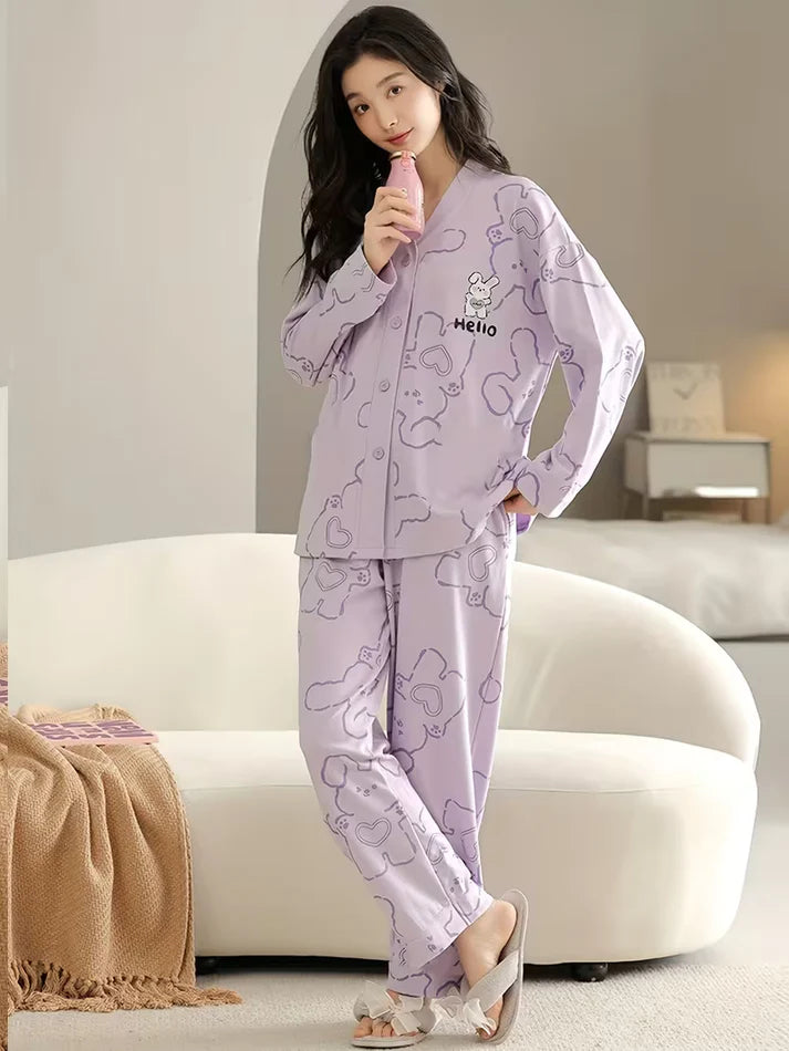 women Lilac Love Bunny pajama set lightweight summer night suit