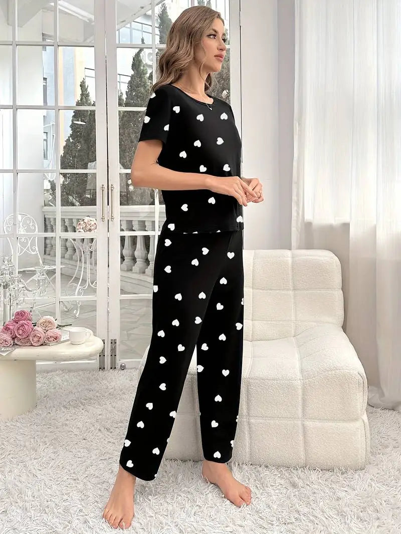 Black Dil Dil Hearts Printed Night Suit