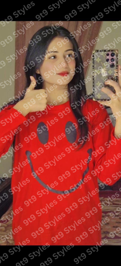 Red Smiley Full Sleeves Printed Night Suit