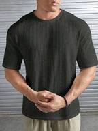 Oversized Waffle Knit Tee For Men - Charcoal