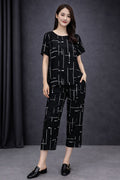 Black Printed Capri Night Suit