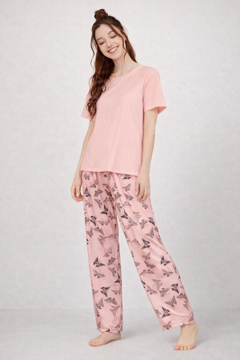 Baby Pink With Butterfly Printed Pajama Night Suit