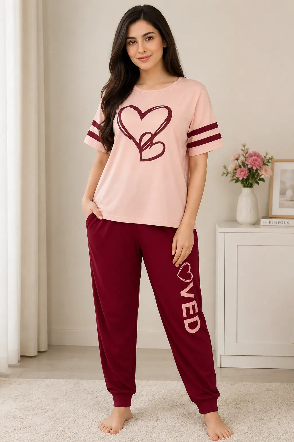 Dreamy Hearts Printed Night Suit