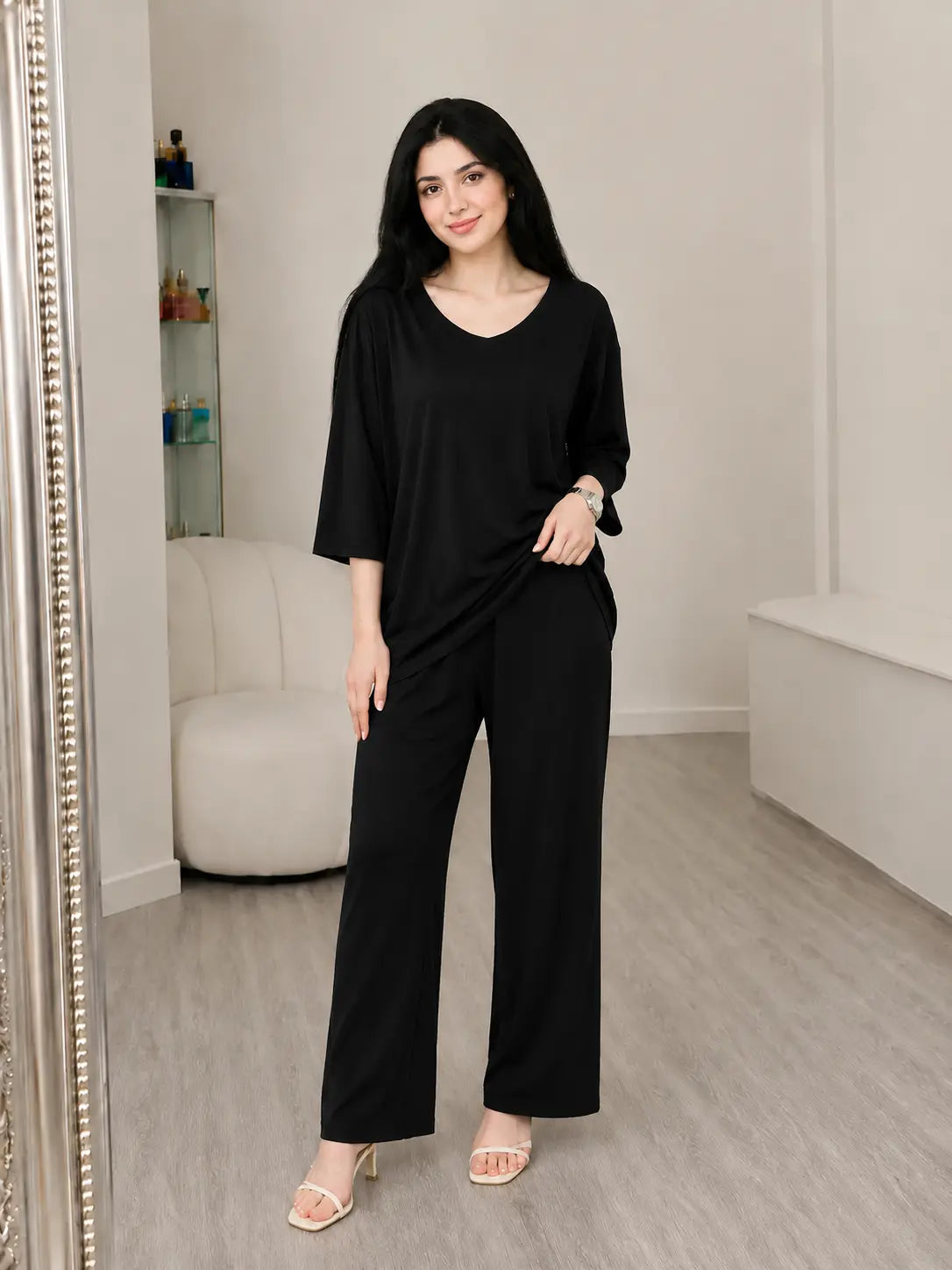 Classic Plain Black Night Suit
