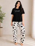 Black Small Butterfly Printed Night Suit