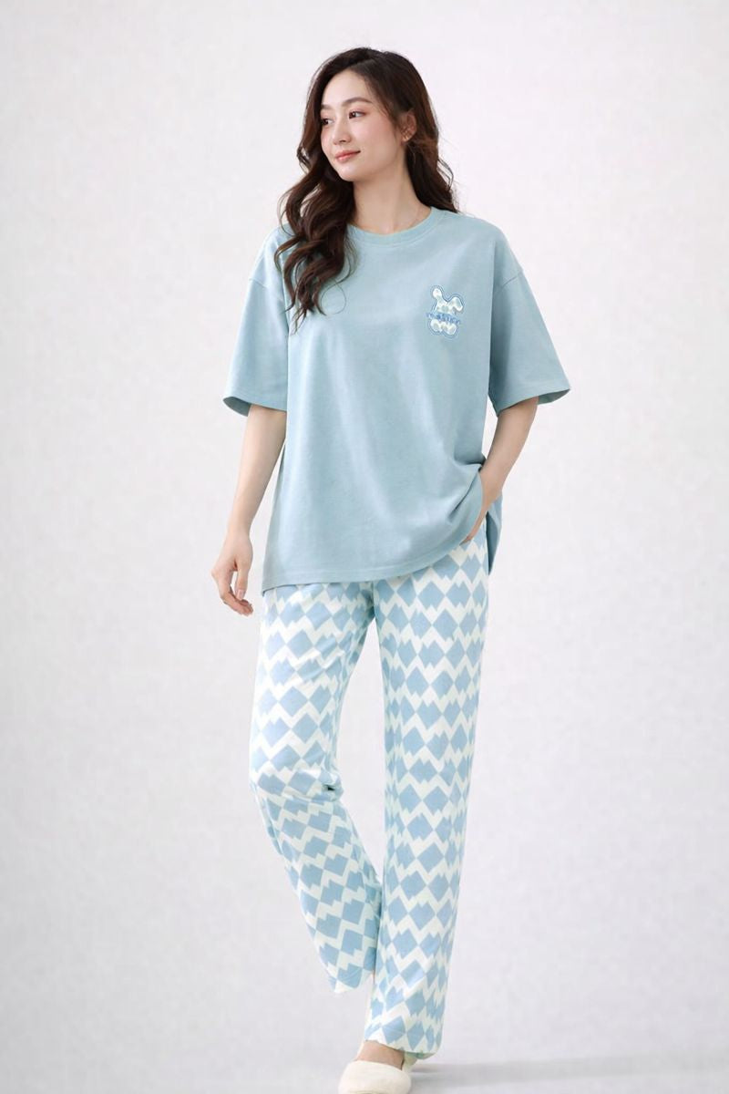 Skyblue Motion Printed Night Suit