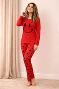 Red Smiley Full Sleeves Printed Night Suit