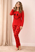Red Smiley Full Sleeves Printed Night Suit