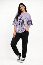 Purple Planet Printed Night Suit