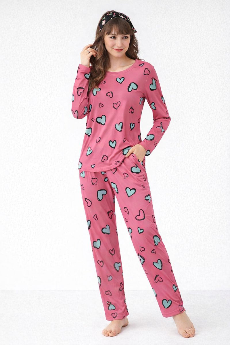 Heart Pattern Printed Night Suit
