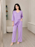 Purple V-Neck Plazo Night Suit