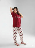 women meroon small butterfly printed night suit soft cotton comfortable sleepwear set