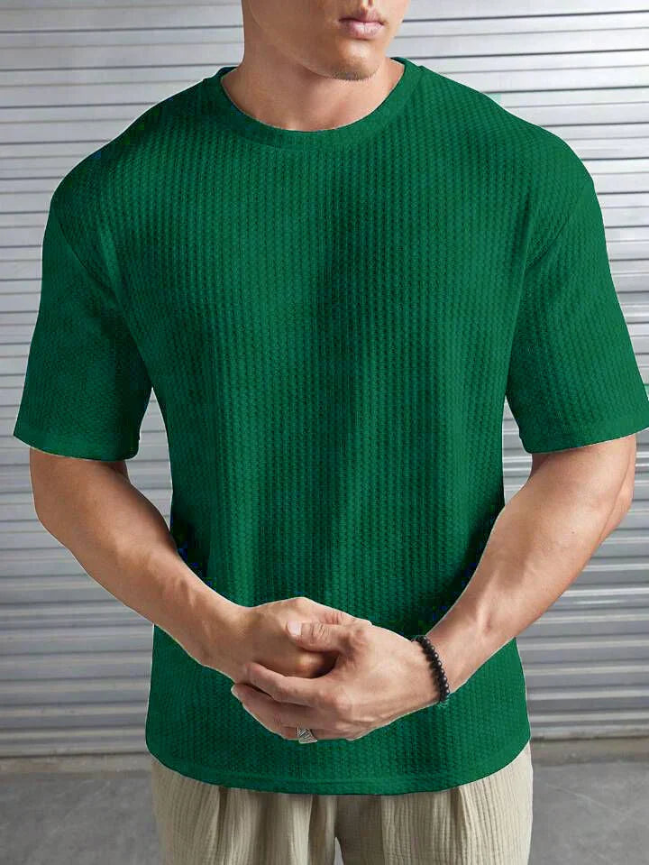 Oversized Waffle Knit Tee For Men - Green