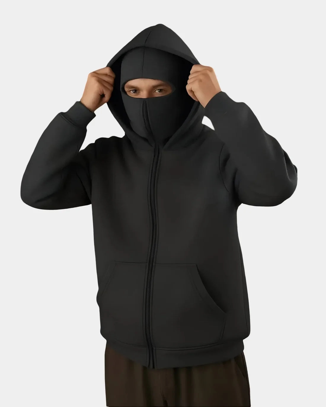 Men Balaclava Ninja Zipper Hoodie – Charcoal