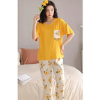 Pocket Flower Mustard Night Suit