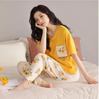 Pocket Flower Mustard Night Suit
