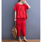 Red Ring Capri Printed Night Suit