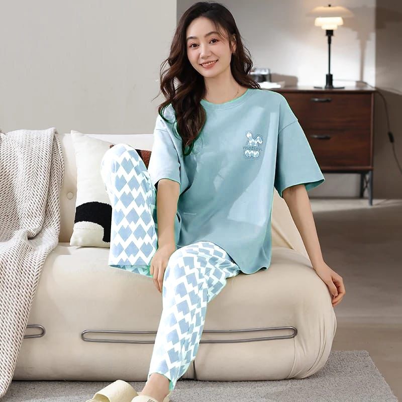 Skyblue Motion Printed Night Suit