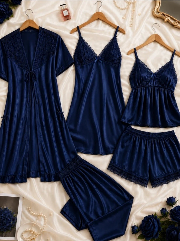 Royale Lace 5-Piece Silk Nightwear Set LX-003