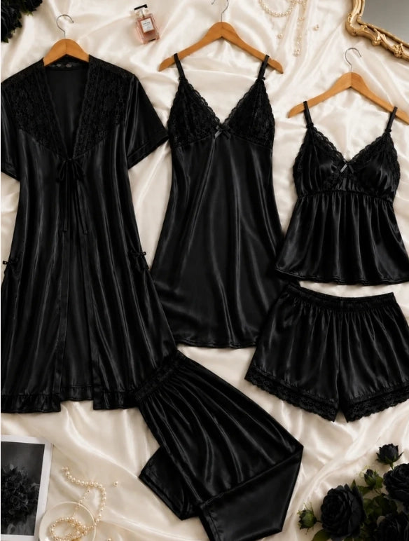 Royale Lace 5-Piece Silk Nightwear Set LX-004