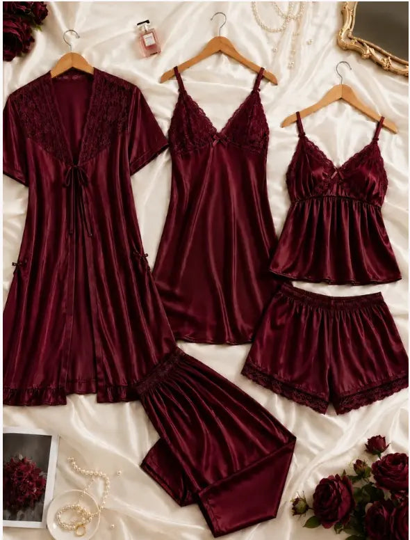 Royale Lace 5-Piece Silk Nightwear Set LX001