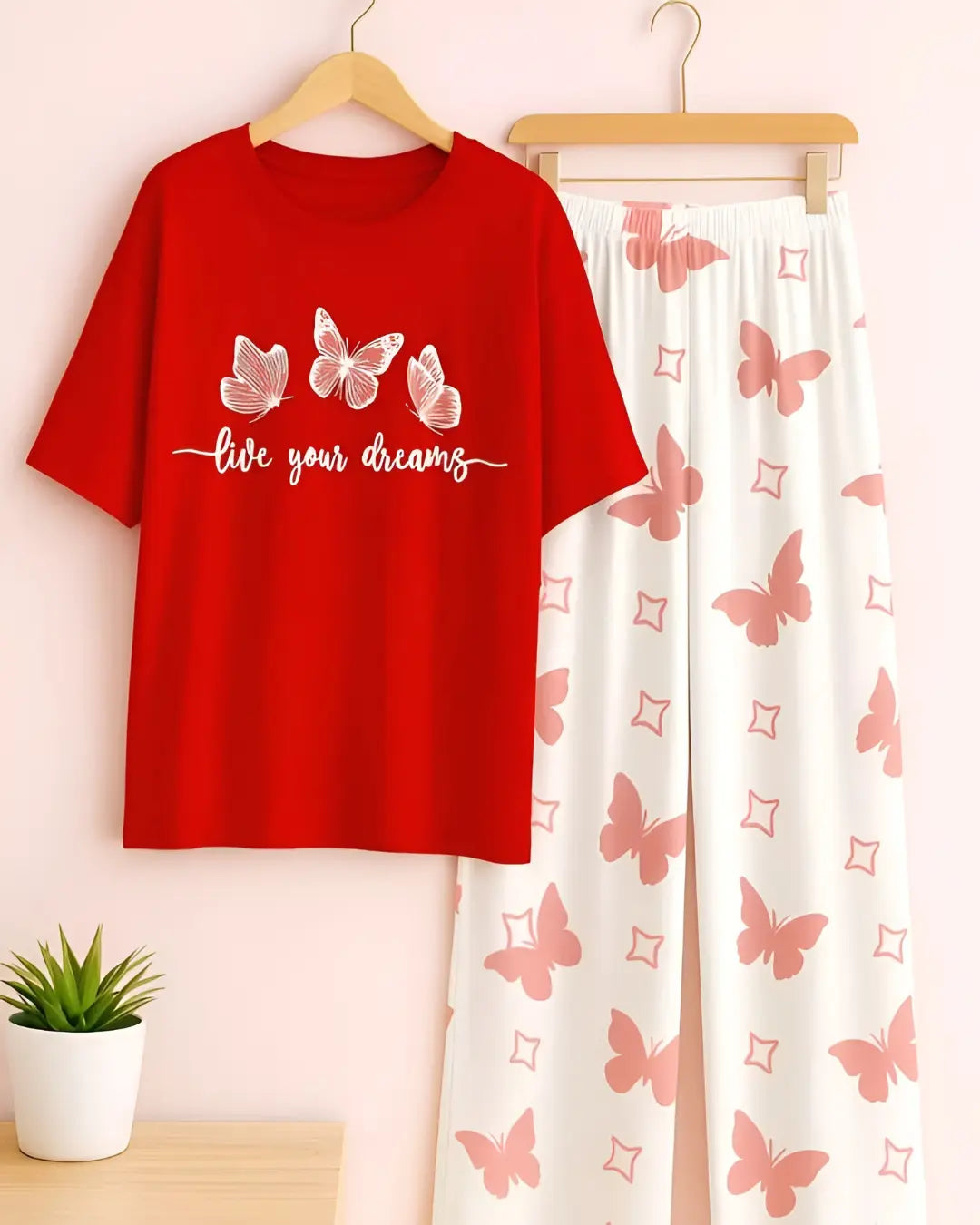 Soft Red Butterfly Print Nightwear