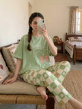 Olive Green printed Night Suit