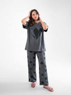 Double Heart Printed Full Sleeve Night Suit