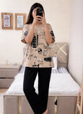 Planet Music With Black Pajama Printed Night Suit