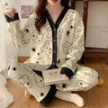 premium Cream With Black -Neck ladies nightwear soft fabric pajama set