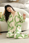 elegant Green Hearts Printed night suit for women daily wear sleepwear