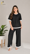 Black White Round Neck Plazzo PJ Set