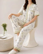 V-Neck Botanical Print Women Nightwear Set