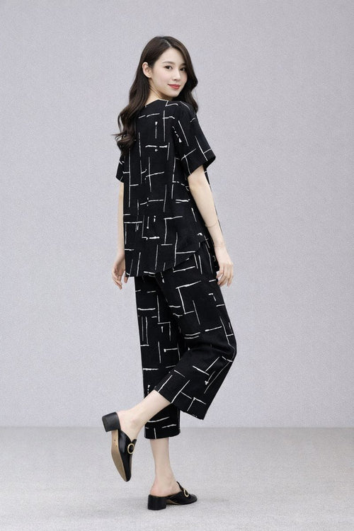 Black Printed Capri Night Suit