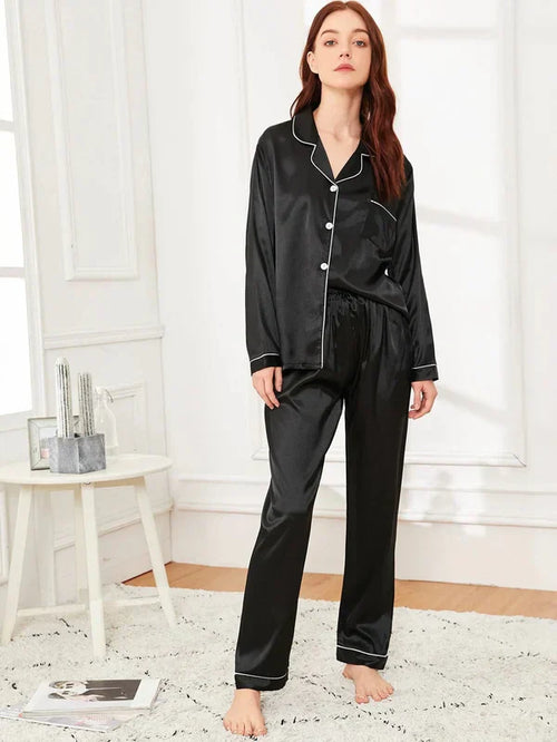 Black silk night suit for women premium satin pajama set sleepwear