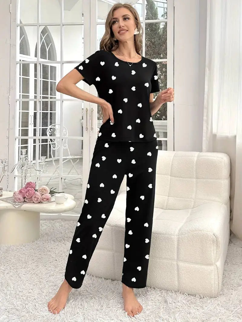 Black Dil Dil Hearts Printed Night Suit