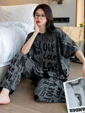 Charcoal love Printed Night Suit