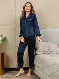 Navy Blue Silk Night Suit for Women – Premium Satin Pajama Set by Luxewear
