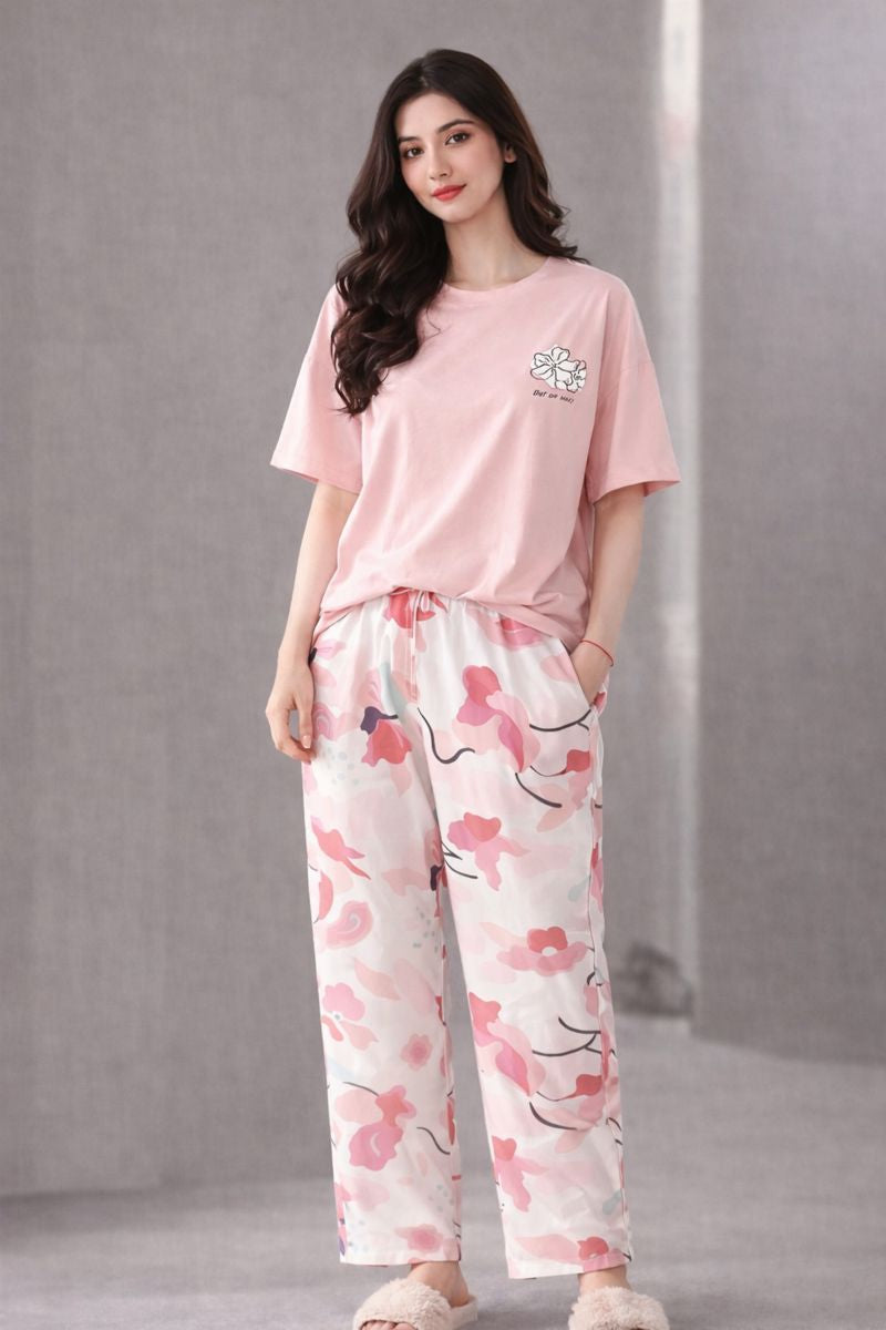 Pink Pocket Printed Night Suit