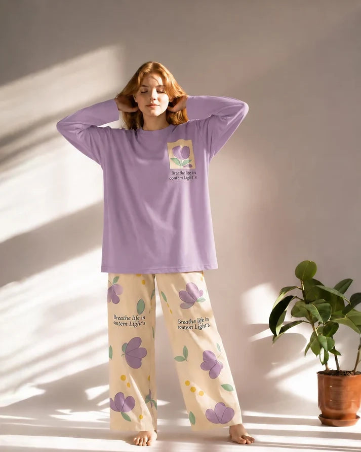 Purple Pocket Printed Nightset